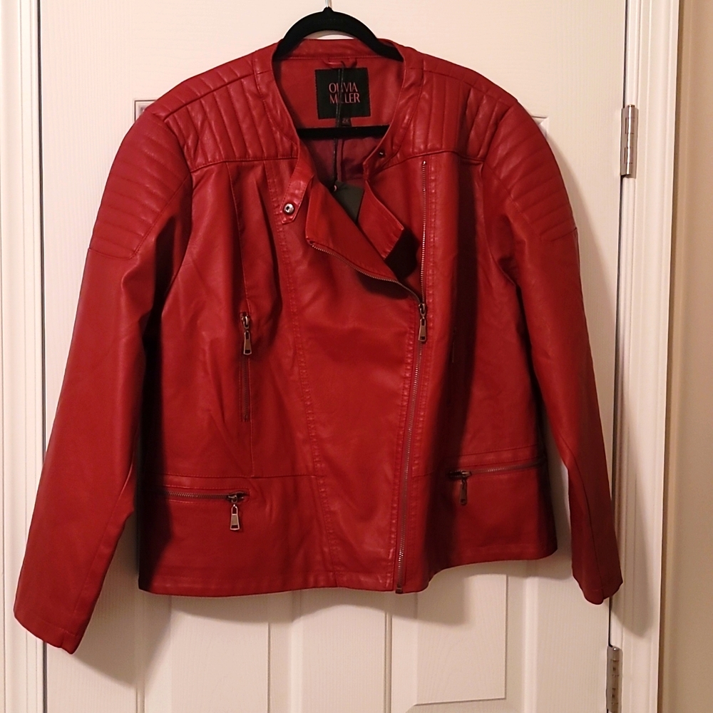 Faux leather red jacket.